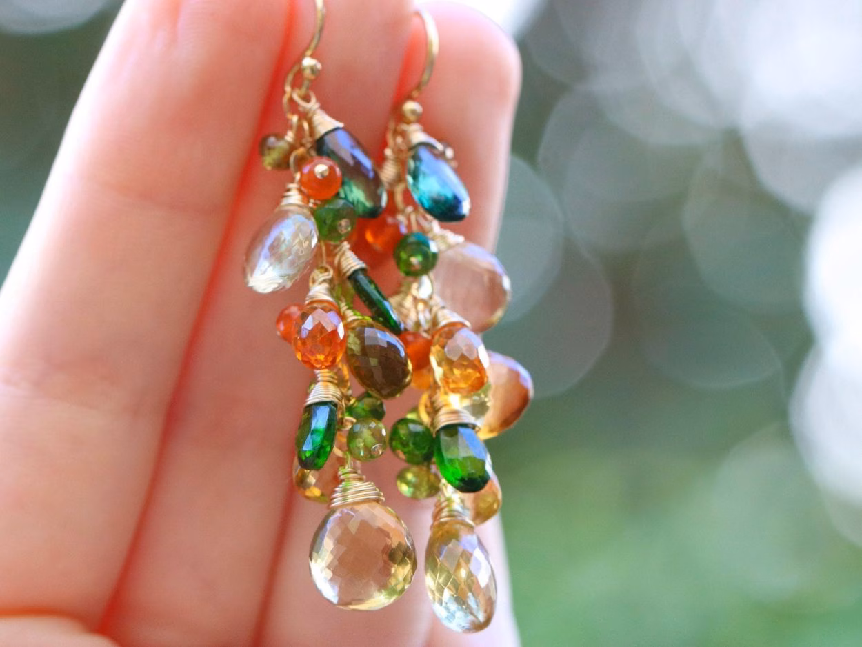 - Multi Gemstone Earrings, Fall colors
