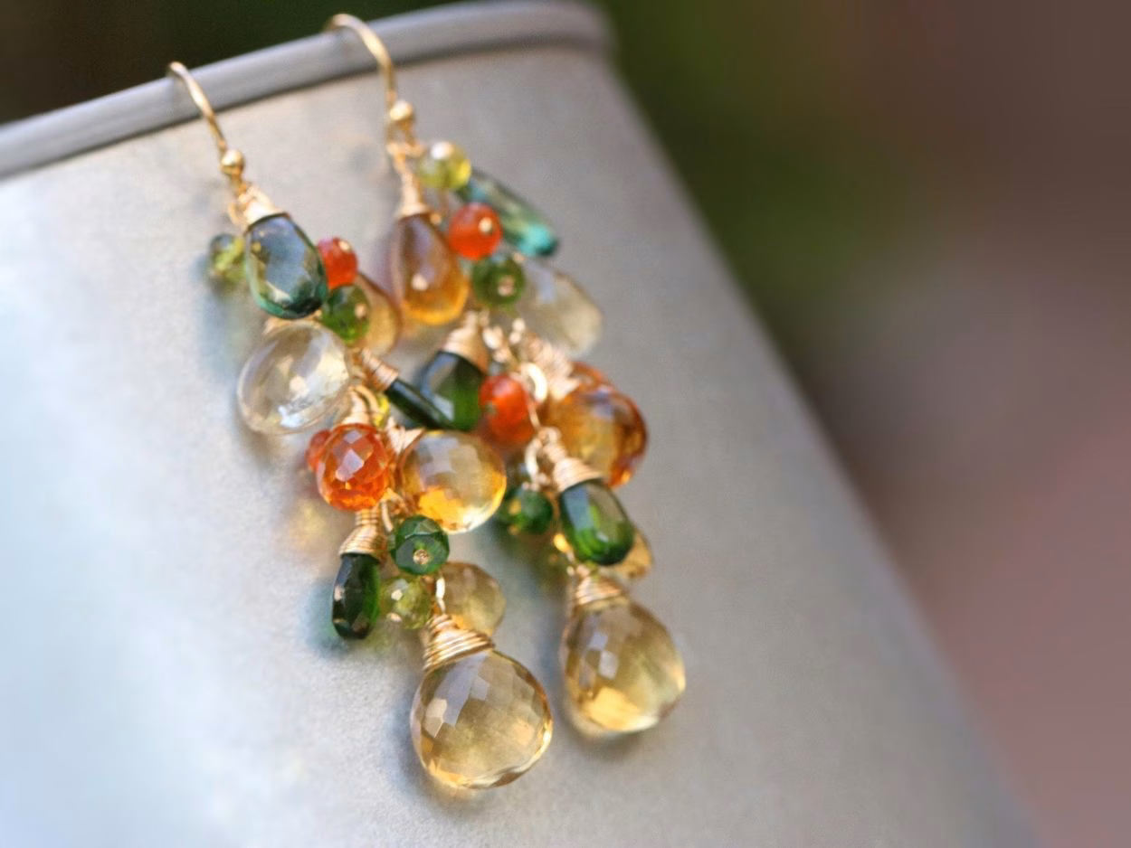 - Multi Gemstone Earrings, Fall colors