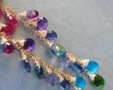 - Multi Gemstone Earrings Wire Wrapped in Gold Filled, Colorful Precious Earrings