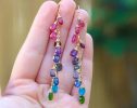 - Multi Gemstone Earrings Wire Wrapped in Gold Filled, Colorful Precious Earrings
