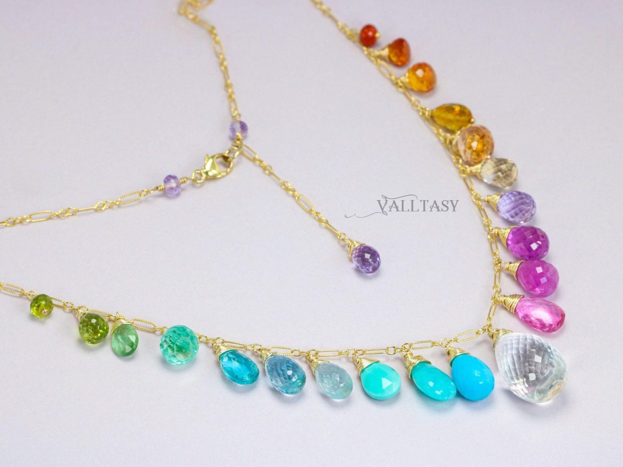- Multi Gemstone Necklace, Precious Drop Necklace, Pastel Candy Necklace