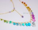 - Multi Gemstone Necklace, Precious Drop Necklace, Pastel Candy Necklace
