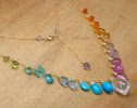 - Multi Gemstone Necklace, Precious Drop Necklace, Pastel Candy Necklace