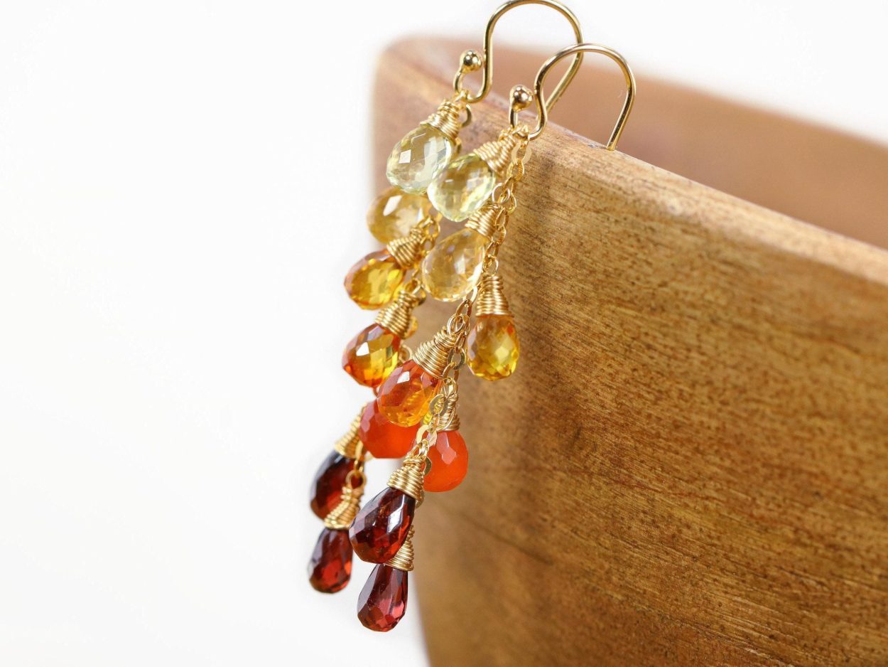 - Multi Gemstone Orange Red Drop Colorful Earrings