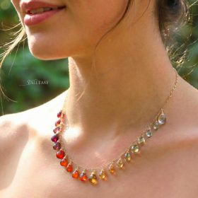 The Sunset Necklace – Multi Gemstone Orange Red Drop Necklace, Semi Precious Colorful Necklace