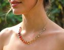 - Multi Gemstone Orange Red Drop Necklace, Semi Precious Colorful Necklace
