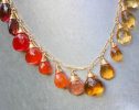 - Multi Gemstone Orange Red Drop Necklace, Semi Precious Colorful Necklace