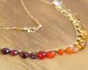 - Multi Gemstone Orange Red Drop Necklace, Semi Precious Colorful Necklace