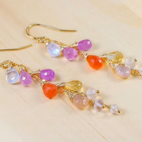 The Pink Dreams Earrings – Multi Gemstone Pink Orange Gemstone Earrings Wire Wrapped in Gold Filled