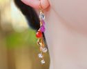 - Multi Gemstone Pink Orange Gemstone Earrings Wire Wrapped in Gold Filled