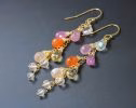 - Multi Gemstone Pink Orange Gemstone Earrings Wire Wrapped in Gold Filled