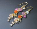 - Multi Gemstone Pink Orange Gemstone Earrings Wire Wrapped in Gold Filled