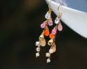- Multi Gemstone Pink Orange Gemstone Earrings Wire Wrapped in Gold Filled