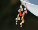 - Multi Gemstone Pink Orange Gemstone Earrings Wire Wrapped in Gold Filled
