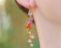 - Multi Gemstone Pink Orange Gemstone Earrings Wire Wrapped in Gold Filled