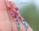 - Multi Gemstone Pink Purple Blue Drop Earrings, Linear Gemstone Earrings