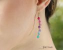 - Multi Gemstone Pink Purple Blue Drop Earrings, Linear Gemstone Earrings