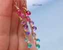 - Multi Gemstone Pink Purple Blue Drop Earrings, Linear Gemstone Earrings