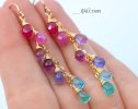- Multi Gemstone Pink Purple Blue Drop Earrings, Linear Gemstone Earrings