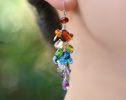 - Multi Gemstone Rainbow Earrings, Long Gemstone Cluster Earrings in Sterling Silver