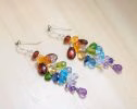 - Multi Gemstone Rainbow Earrings, Long Gemstone Cluster Earrings in Sterling Silver