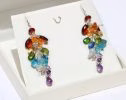 - Multi Gemstone Rainbow Earrings, Long Gemstone Cluster Earrings in Sterling Silver
