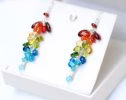 - Multi Gemstone Rainbow Earrings, Long Gemstone Cluster Earrings in Sterling Silver