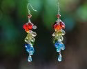 - Multi Gemstone Rainbow Earrings, Long Gemstone Cluster Earrings in Sterling Silver