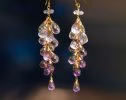 - Pink Amethyst Long Cluster Earrings in Gold Filled, Wire Wrapped Gemstone Statement Earrings