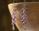 - Pink Amethyst Long Cluster Earrings in Gold Filled, Wire Wrapped Gemstone Statement Earrings