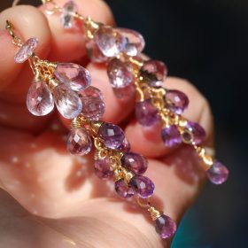 The Orchid Blossom Earrings – Pink Amethyst Long Cluster Earrings in Gold Filled, Wire Wrapped Gemstone Statement Earrings The Orchid Blossom Earrings – Pink Amethyst Long Cluster Earrings in Gold Filled, Wire Wrapped Gemstone Statement Earrings