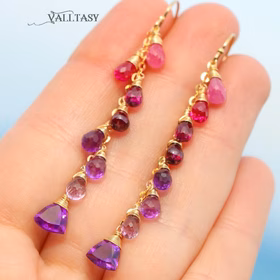 The Berry Punch Earrings – Pink Purple Gemstone Earrings Cascade, Colorful Long Multi Gemstone Earrings
