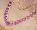 - Pink Sapphire and Purple Amethyst Drop Necklace, Dainty Gemstone Necklace