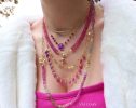 - Pink Sapphire and Purple Amethyst Drop Necklace, Dainty Gemstone Necklace