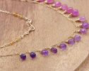 - Pink Sapphire and Purple Amethyst Drop Necklace, Dainty Gemstone Necklace