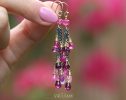 - Pink Sapphire, Pink Tourmaline and Rhodolite Garnet Tassel Earrings, Mixed Metal Earrings