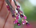 - Pink Sapphire, Pink Tourmaline and Rhodolite Garnet Tassel Earrings, Mixed Metal Earrings