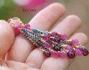 - Pink Sapphire, Pink Tourmaline and Rhodolite Garnet Tassel Earrings, Mixed Metal Earrings