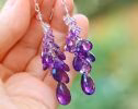 - Purple Amethyst Earrings Cascade, Long Cluster Gemstone Earrings