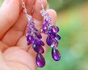 - Purple Amethyst Earrings Cascade, Long Cluster Gemstone Earrings