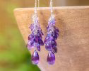 - Purple Amethyst Earrings Cascade, Long Cluster Gemstone Earrings