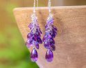 - Purple Amethyst Earrings Cascade, Long Cluster Gemstone Earrings