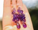 - Purple Amethyst Earrings Cascade, Long Cluster Gemstone Earrings