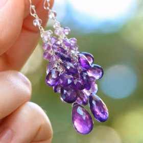 The Violet Dance Earrings – Purple Amethyst Earrings Cascade, Long Cluster Gemstone Earrings