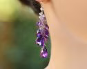 - Purple Amethyst Earrings Cascade, Long Cluster Gemstone Earrings