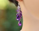 - Purple Amethyst Earrings Cascade, Long Cluster Gemstone Earrings