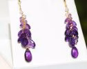 - Purple Amethyst Earrings Cascade, Long Cluster Gemstone Earrings