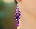- Purple Amethyst Earrings Cascade, Long Cluster Gemstone Earrings