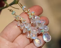 - Rainbow Moonstone and Welo Ethiopian Opal Cascade Cluster Earrings, Long Statement Earrings