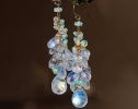 - Rainbow Moonstone and Welo Ethiopian Opal Cascade Cluster Earrings, Long Statement Earrings
